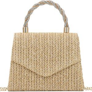 Women Straw Clutch Shoulder Bag Woven Summer Evening Beach Tote